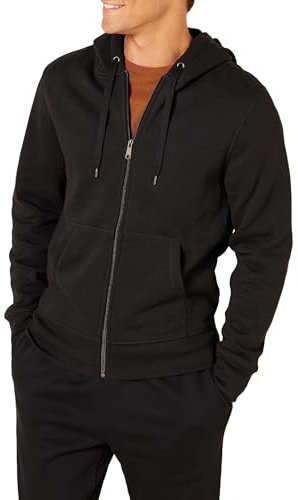 Amazon Essentials Herren Fleece-Kapuzenpulli mit durchgehendem Reißverschluss (erhältlich in den Größen Big & Tall), Schwarz, S