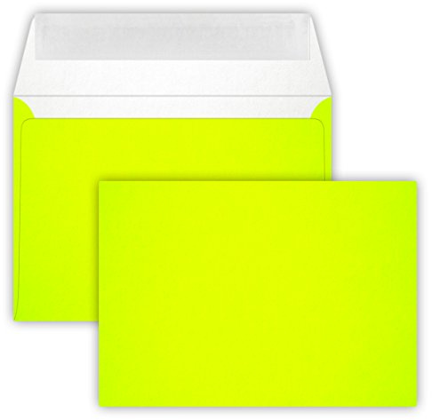 25 Briefumschläge C6 DIN (114-162 cm) - Neon Gelb, Verschluss-Technik: Querlasche mit Abziehstreifen ! Grammatur: 90 g/m²