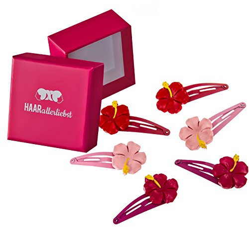 Haarallerliebst Haarspangen Set für Kinder – 6 Stück Blumen mit Glitzer inkl. Aufbewahrungsbox pink – Ideal für dünnes bis dickes Haar
