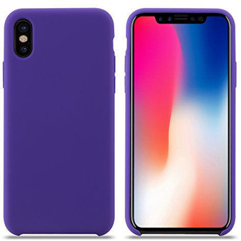 THBY Cover per iPhone X, Custodia Antiurto Gomma Gel Silicone Liquido con Fodera Tessile Microfibra Morbida Custodia Silicone Cover per iPhone X. (Viola, X 5.8'')