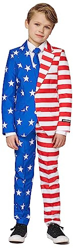 Suitmeister Jungen Anzug - USA Amerika Flaggen Outfit - Tailliert Party Kostüme - Blau, Weiß, Rot - Größe M