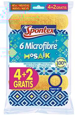Spontex Mosaik - Pack de 6 Bayetas de Microfibra