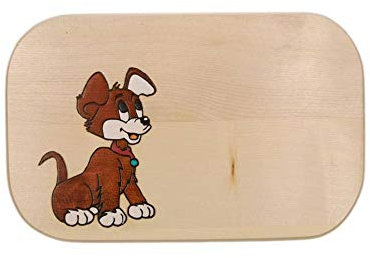 Frühstücksbrettchen Hund bunt Ahornholz – Holzbrett mit Hundemotiv – Personalisierbar mit Namen & Gravur – für Kinder & Erwachsene