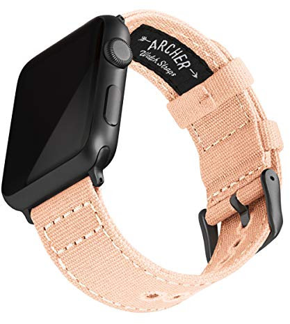 Archer Watch Straps - Canvas Straps for Apple Watch (Pale Coral, Gray, 44/45/46/49mm)