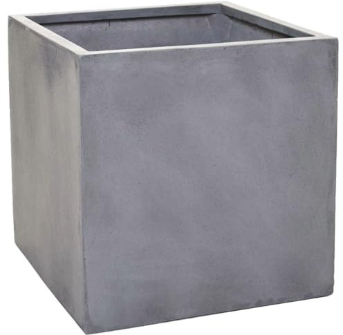 VIVANNO Pflanzkübel Fiberglas Block Frostsicher - 45x45x45 cm - Beton-Design Grau - Blumenkübel Quadratisch für Draußen und Drinnen