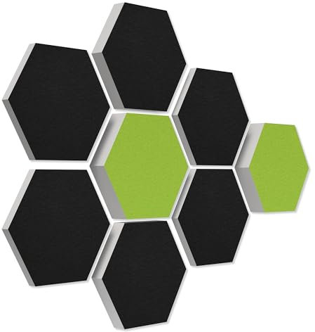 platino24 3D-Set Schallabsorber Colore aus Basotect G+ mit Akustikfilz, 8 Waben je Ø30cm in Schwarz + Hellgrün, Akustikverbesserung