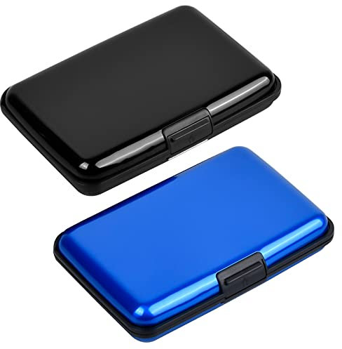 Jinlaili Business Visitenkarten-Etuis 2 Stück schwarz & blau Visitenkartenhülle aus Aluminium Kartenhülle Visitenkartenhalter Kartenhalter für Büro Herren Damen Halter Namenskarten für Männer Frauen