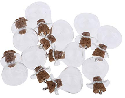 F Fityle 10 Pièces Petites Bouteilles en Verre avec Bouchon en Liège Pendentif Flacon Mignon Mini Pots, Prise en Bois avec épingle