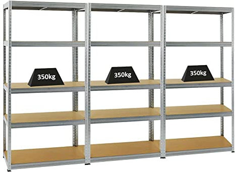 PROREGAL Mega Deal 3er-Set Schwerlastregale Slim Elephant 180x90x45cm mit 5 Ebenen Fachlast 350kg Verzinkt