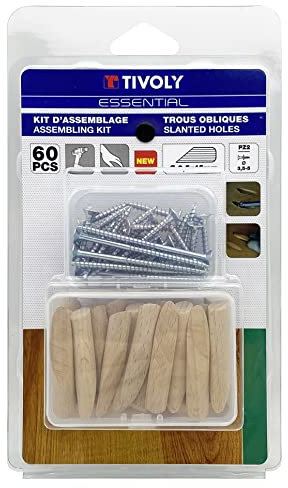 Tivoly 11110220008 Kit 60 Pezzi Montaggio Invisibile Consumabile, Viti e Tasselli Angolo 15°, Blu Grigio
