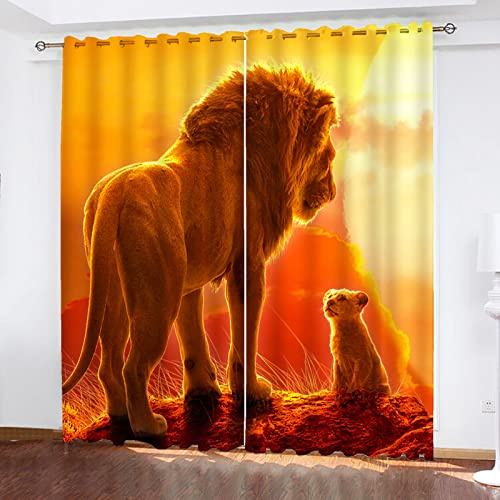 SMNVCKJ Verdunklungsgardinen König Der Löwen Muster Schalldämmend Mit Ösen Polyester Gardinen Wohnzimmer Schlafzimmer Kinderzimmer Küche (9,100 × 140CM)
