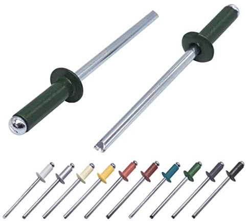 Lot de 80 rivets aveugles peints, 4,0 x 12 mm, tête bombée, DIN 7337, rivets en aluminium et mandrin en acier, rivets pop (80, chrome vert RAL 6020)