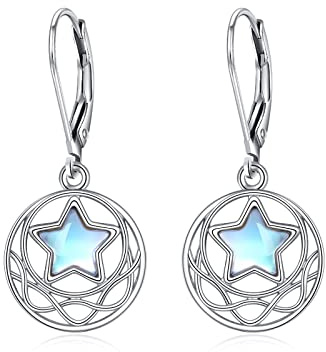 Celtic Moon Star Moonstone Ohrringe Sterling Silver Stud Ohrringe Moonstone Jewelry for Women Hypoallergene Ohrringe f¨¹r empfindliche Ohrringe (Baumeln)