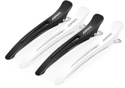 AIMIKE 4 Stück Haarclips, Haarklammer Friseur zum Stylen und Schneiden, Rutschfeste haarspange mit Silikonband, No-Trace Abteilklammern,Haarclips Locken Fixieren, Professionelle Salon Haarklammern