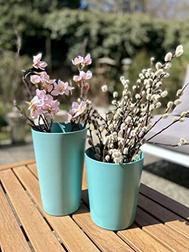 KeMar Kitchenware Dekorative Vase, Blumenvase, Kochlöffelaufbewahrung, Knopfdose, Schraubendose, etc. 2er Set, Kunststoff (Petrol)