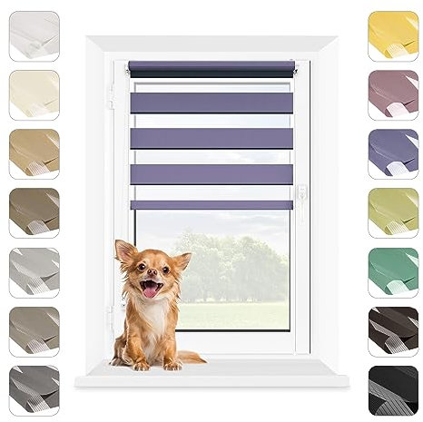 MARDOM Rollos für Fenster Ohne Bohren, Duo Rollo Tag und Nacht, Rollo Ohne Bohren, Doppelrollo Klemmfix Ohne Bohren, Fensterrollo Innen, Jalousien (Violett, 85x215 cm (Stoffbreite: 81)