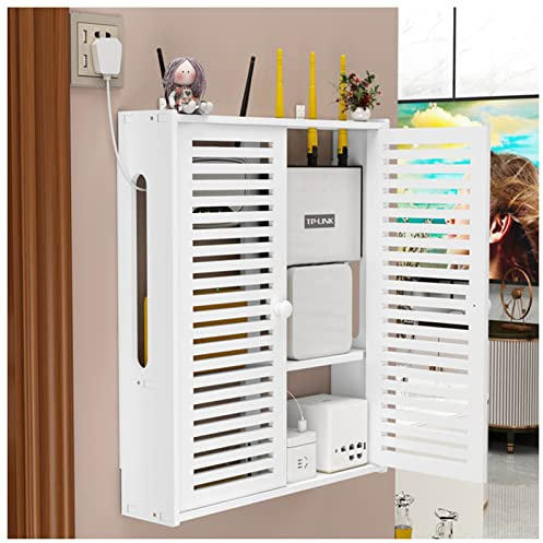 Wandmontiertes WLAN Router Regal Drahtlose Schwimmende Regale WLAN Aufbewahrungsbox Steckdosenleiste Und Kabelmanagement Aufbewahrungsbox Jalousiendekoration (Color : Weiß, S : 42x10x51cm)