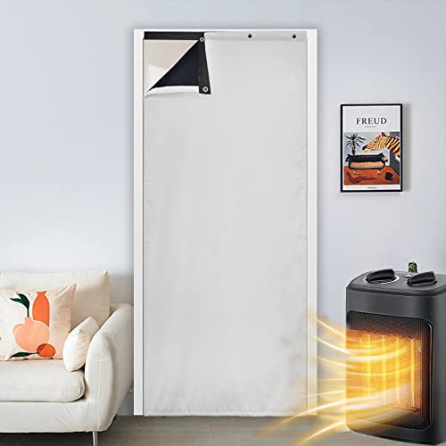 SK Studio Termicas Aislantes Puerta Cortinas, Cortina Impermeable con Forro de Algodón Aislante acústico antifrío para Pasillos Puertas Blanco, 100x220cm