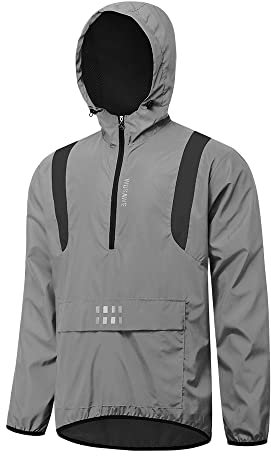 WOSAWE Réfléchissante 360 Veste de Vélo, Homme Imperméable Coupe-Vent Gilet de Sport (Veste avec Capuche Noir M)