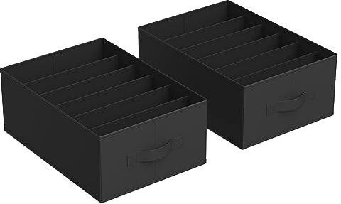 SONGMICS Kleiderschrank-Organizer 2er Set, Aufbewahrungsbox 6 Fächer, Schubladen-Ordnungssystem, Ordnungsboxen faltbar, 42 x 30 x 17 cm, für Hosen, Kleidung, tintenschwarz RUS009B02