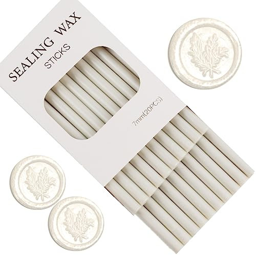 Pearl White Wax Seal Sticks, ONWINPOR 20pcs Glue Gun Wax Sealing Sticks for Wax Seal Stamp, Mini Glue Gun Wax Seal Sticks Suit for 0..28'' Glue Gun (Pearl White)
