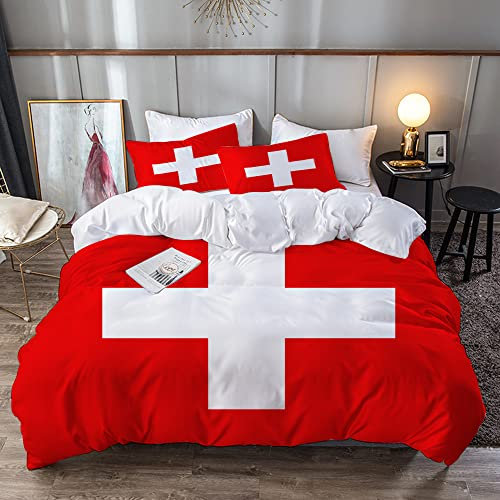 URSOPET Bettwäsche-Set,Mikrofaser,Schweizer Flagge der Schweiz Genaue Abmessungen Proportionen und Farben Kreuz,1 Bettbezug 200 x 200 cm + 2 Kopfkissenbezug 80x80cm