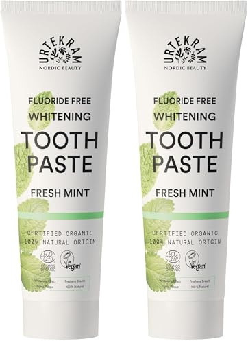 Urtekram Flouride Free Fresh Mint Toothpaste - Vegan - Organic - Natural Ingredients - Urtekram Dental, 75ml (Pack of 2)