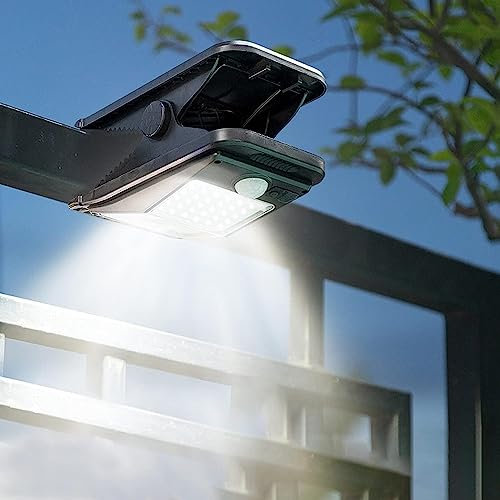 KINGCOO Solarlampen Bewegungsmelder für Außen, Tragbare Wasserdicht 72LED Clip Solarleuchten Camping Zeltlicht Wand Sicherheitsleuchten für Deck Zaun Garage Wandern Garten Notbeleuchtung (Weiß)