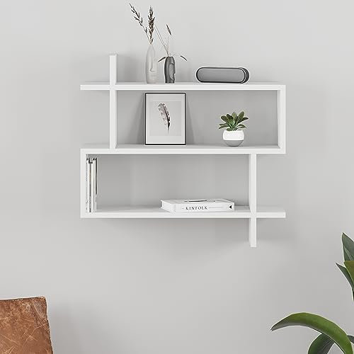 HOCUS PICUS Floating Wall Shelf, Wall Mounted Rectangle Modern Design, Bookshelf Storage Display Unit Decorative Wall Shelves, Bedroom, Living Room, Bathroom & Kitchen, Easy Assembly (White)
