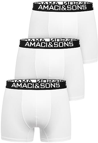 Amaci&Sons Herren Boxershorts Baumwolle 3er Spar-Pack Männer Unterhose Unterwäsche 3x9005 Weiß/Schwarz L