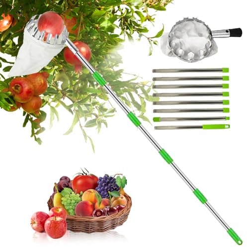 Anyingkai Raccolta di Mele,Raccogli Frutta telescopico,Raccogli fichi d'india,Raccoglitore di Frutta,Raccogli Frutta,Raccogli fichi telescopico,Raccogli Frutta con Palo in Acciaio Inox Leggero