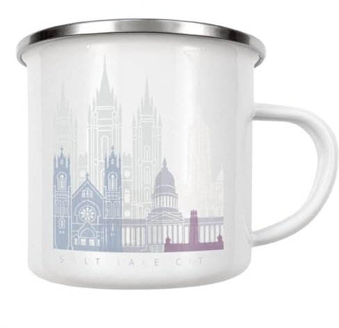 artboxONE Emaille Tasse Salt Lake City Skyline Pastell von Paul Rommer - Emaille Becher Städte