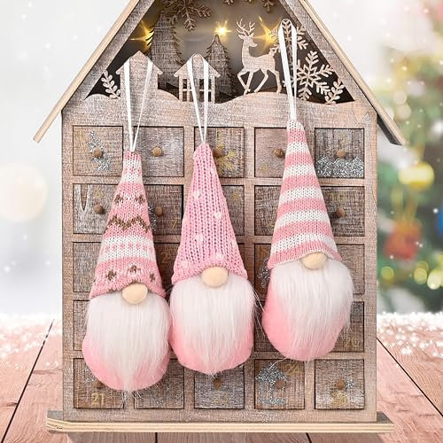 NSXIN Weihnachten Deko Wichtel Figuren 3 Stück Mini Schwedischen Weihnachtsmann Weihnachtsdeko Santa Tomte Gnom, Amerikanisch, Skandinavischer Zwerg Geschenke für Freunde Familie (Rosa/3Stk)