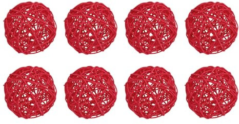 sourcing map 8 Pcs Wicker Rattan Balls 3.9 Inch Rattan Decorative Balls for Centerpiece Bowls Vase Fillers Craft Home Decor Red