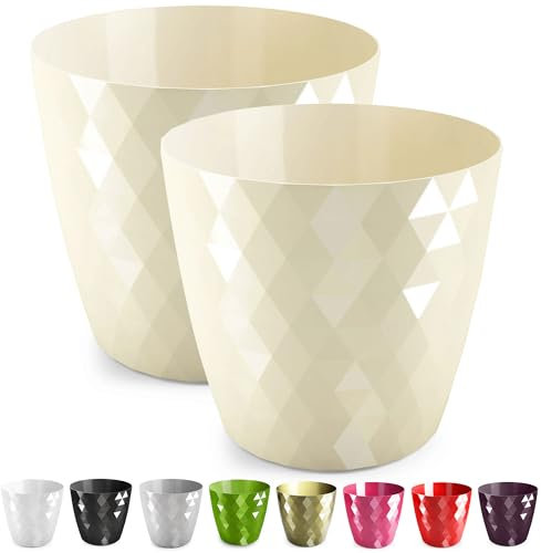 PECZEKO Pot de Fleurs Brillant en Plastique, Décoratif pour Grandes et Petites Fleurs, Lot de 2 Pots à Herbes, (2 Pièces) Crème, ø 12 cm