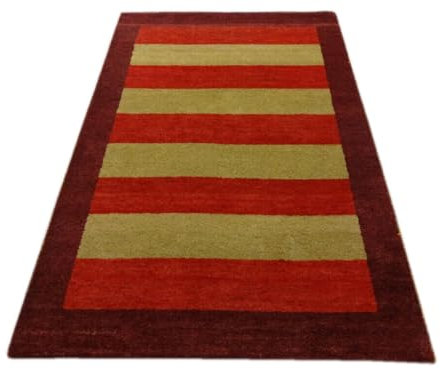 Gabbeh Teppich Handgeknüpft 100% Wolle Rot Gold Orientteppich 123X182 cm M107