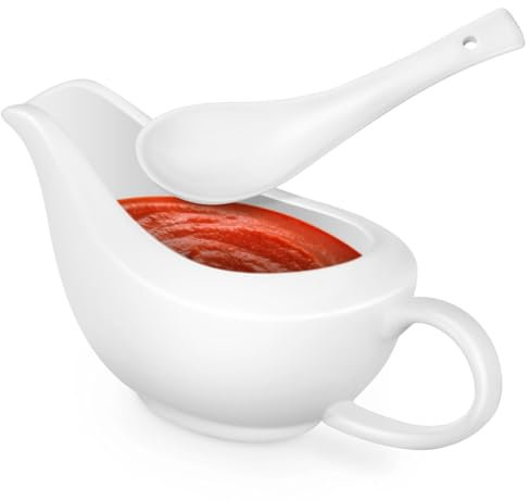 Zerodeko Salsera De Cerámica Para Salsa 6 76 Oz/200Ml Pequeña Jarra Para Salsa Con Asa Salsera De Porcelana Para Aderezo De Ensalada Caldo Crema Leche Con Cuchara