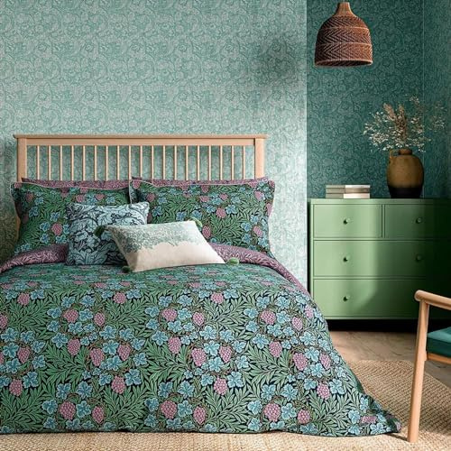 Morris & Co William Morris Vine Bedding in Teal & LilacBedding: Duvet Cover & 2 Oxford Pillowcase Set, King 230x220cm