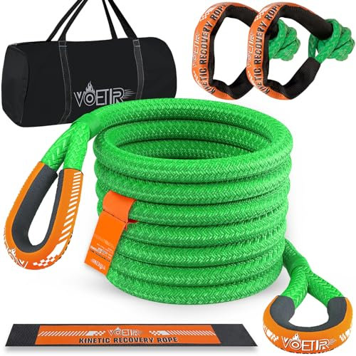VOETIR 1-1/8'' x 30ft Kinetic Recovery Rope, 40980lbs Tow Strap Heavy Duty with 2 Soft Shackles, Offroad Recovery Kit Towing Strap for Trucks, Jeep, Vehicle, UTV, ATV, SUV
