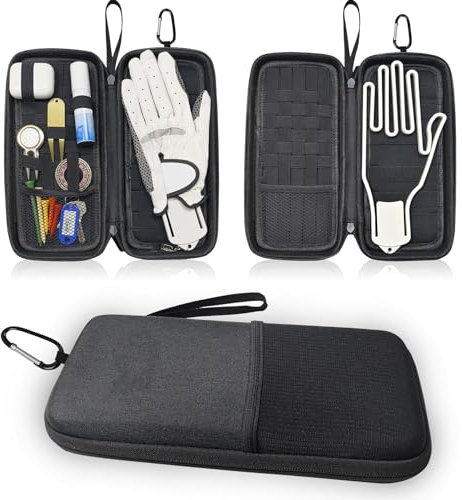 Golf Glove Holder Case, Golf Bag Organizer Hard Protective Case with Pocket & Slots Store Golf Accessories and Personal Items Multifunctional Storage Golf Bag Gift for Men Women Golfers