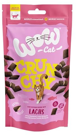 Wow Snacks | Leckerlis für Katzen | Crounchy-Sorte | zwei Geschmacksrichtungen | 8 x 60 g | (8 x 60 g, Lachs)