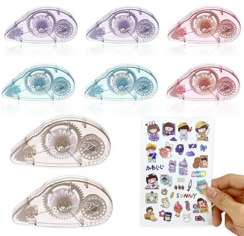 Wzhtuzi Lot de 8 rouleaux de colle, 8 mm x 8 m, double face, autocollant, souris adhésive, pour scrapbooking, photo, bricolage, 4 couleurs