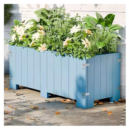 Gartenbeet, freistehender rechteckiger Trog, kreativer Blumentopfkasten aus Holz, Pflanzgefäß for Gemüse, Design mit Öffnung unten(Blue,120x40x30cm)