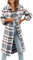Jhsnjnr Trenchcoat Damen Revers Hemdjacke Langarm Oversize Winterjacke Lang Kariertes Flanell Shacket Mantel