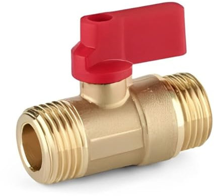 Kugelhahn Mini aus Messing mit rotem Griff, 1/2 AG x 1/2 AG