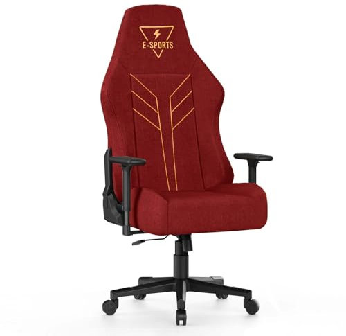 bigzzia Chaise de Bureau Ergonomique Chaise Gaming en Tissu, Fauteuil Gamer Confortable Grâce aux Accoudoirs en 3D avec Hauteur D'assise et Inclinaison du Dossier Réglables. (en Tissu, Rouge)