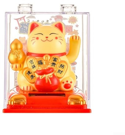 Gatto che saluta, gatto portafortuna che saluta, a energia solare, simpatico gatto portafortuna e ricchezza, con mano che saluta, decorazione per la casa e l'auto (gattino giallo)