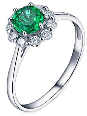 Bishilin Ring Smaragd Weißgold 585 18k Echt, Damen Ringe Blume mit Rund Smaragd 0.5ct Eheringe Verlobungsringe Nickelfrei für Frauen Größe62 (19.7)