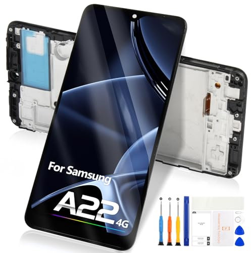 Écran pour Samsung Galaxy A22 4G LCD Display, Ecran pour Galaxy A22 4G LCD Écran Tactile Screen Digitazer Remplacement Vitre Assemblé SM-A225F SM-A225F/DS SM-A225M SM-A225M/DS (Noir avec Cadre)