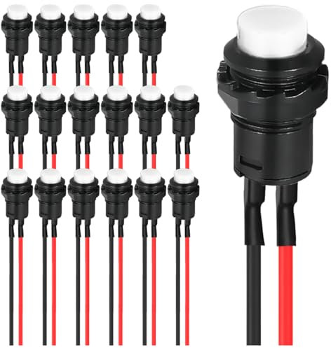 MKBKLLJY 18 interruttori momentanei da 12 mm, interruttore a pulsante bianco, AC 250 V/1,5 A, 125 V/3 A, senza LED on/off, 2 posizioni, micro interruttore rotondo 12 V 24 V 36 V con cavi precablati